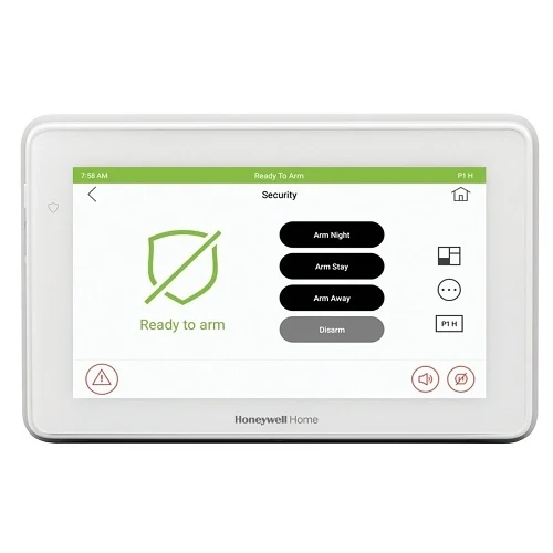 Honeywell Home 6290W touchscreen keypad showing ready-to-arm controls