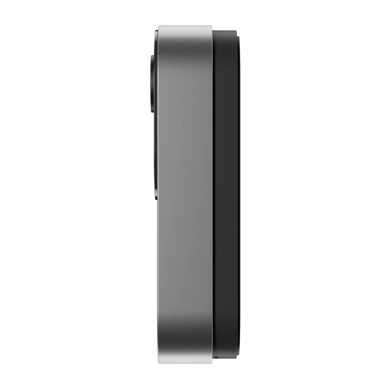 Left-side profile of the silver Alarm.com ADC-VDB775-S video doorbell