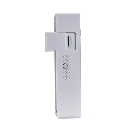 Side profile of the black and white Alarm.com ADC-VDB750 video doorbell