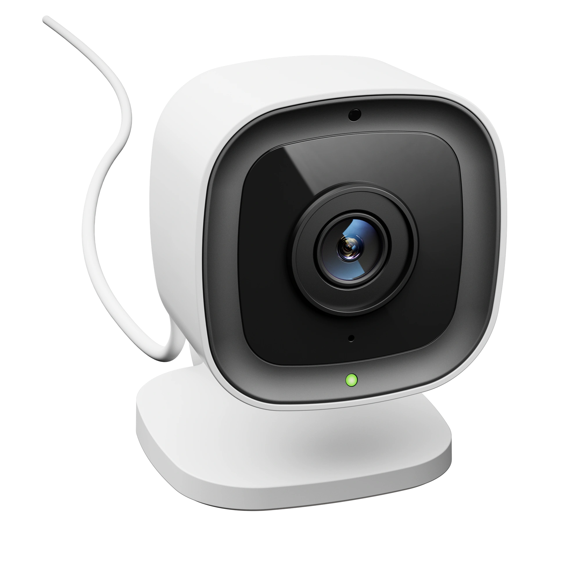 Alarm.com ADC-V516 indoor Wi-Fi camera shown with power connected