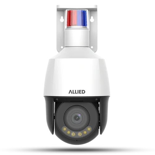 Front view of the Allied 4MP 5X active deterrence PTZ security camera