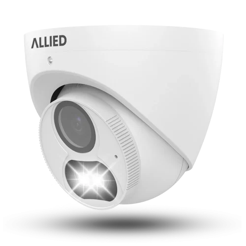 Front-left view of the Allied Color Night Vision Defender camera with warm lights on