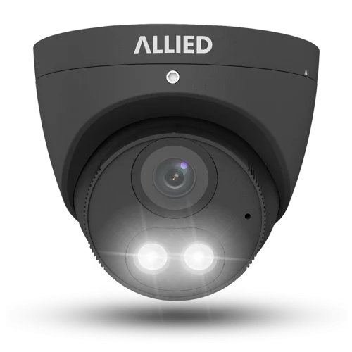 Front view of the black Allied 2MP Motion Dual Light Defender security camera