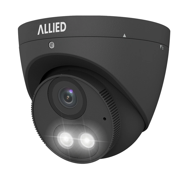 Black Allied 2MP Motion Dual Light Defender camera with white lights illuminated