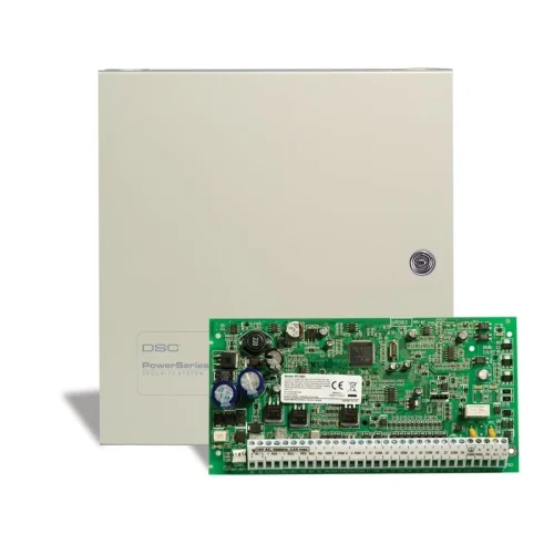 DSC PowerSeries PC1864 control board with included large metal cabinet