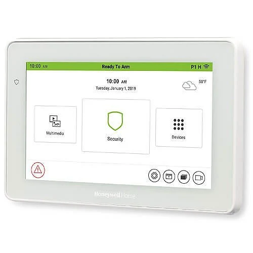 Front view of the Honeywell Home TUXEDOW security and automation touchscreen