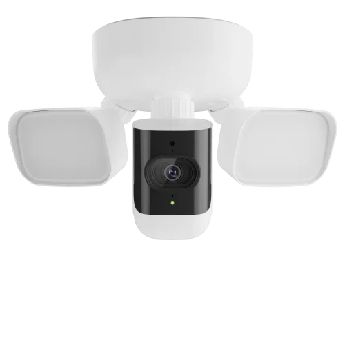 Front view of the Alarm.com V729 4MP outdoor floodlight camera