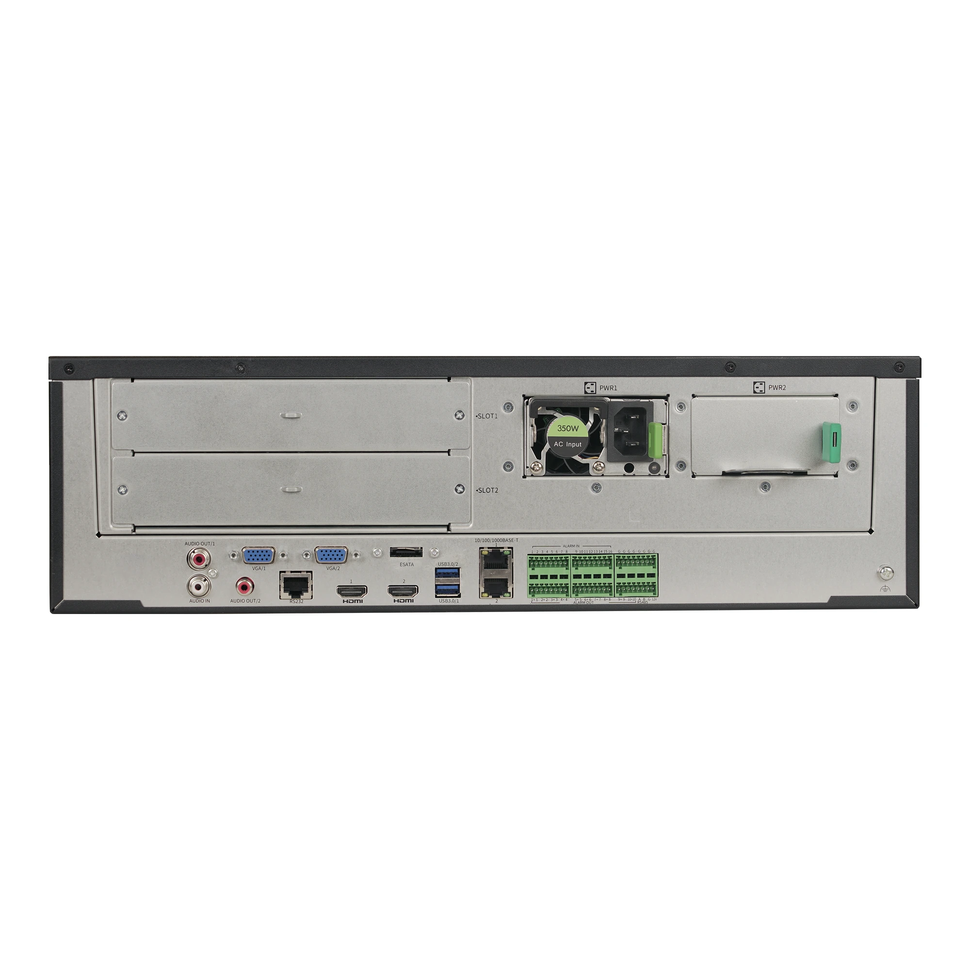 Allied 64-Channel 32MP 8K Enterprise NVR rear panel ports and connections